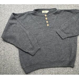 Timber Trail Sweater Men's Sz L Gray Fisherman Henley USA Made Acrylic VTG